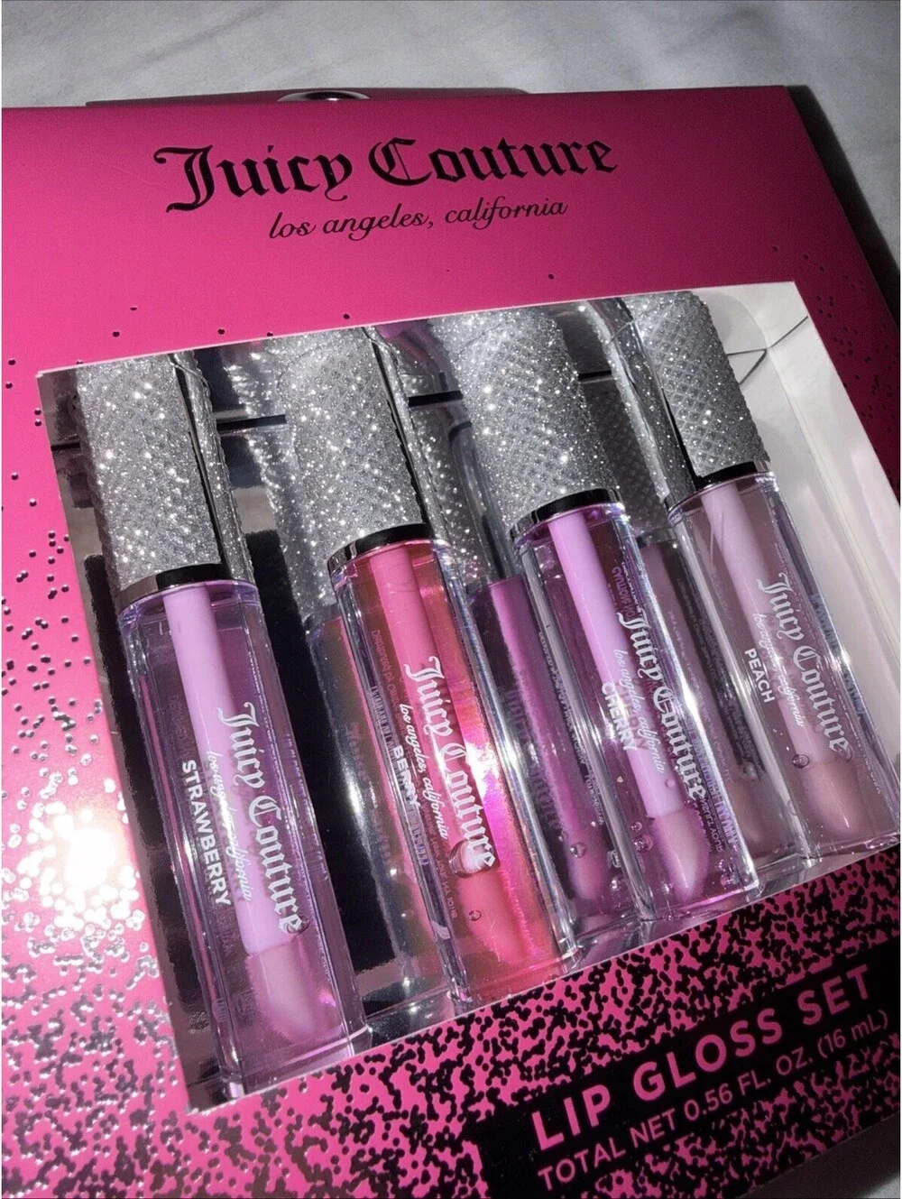 Juicy Couture 4-Piece Lip Gloss Set - Strawberry Berry Cherry Peach 0.56 oz